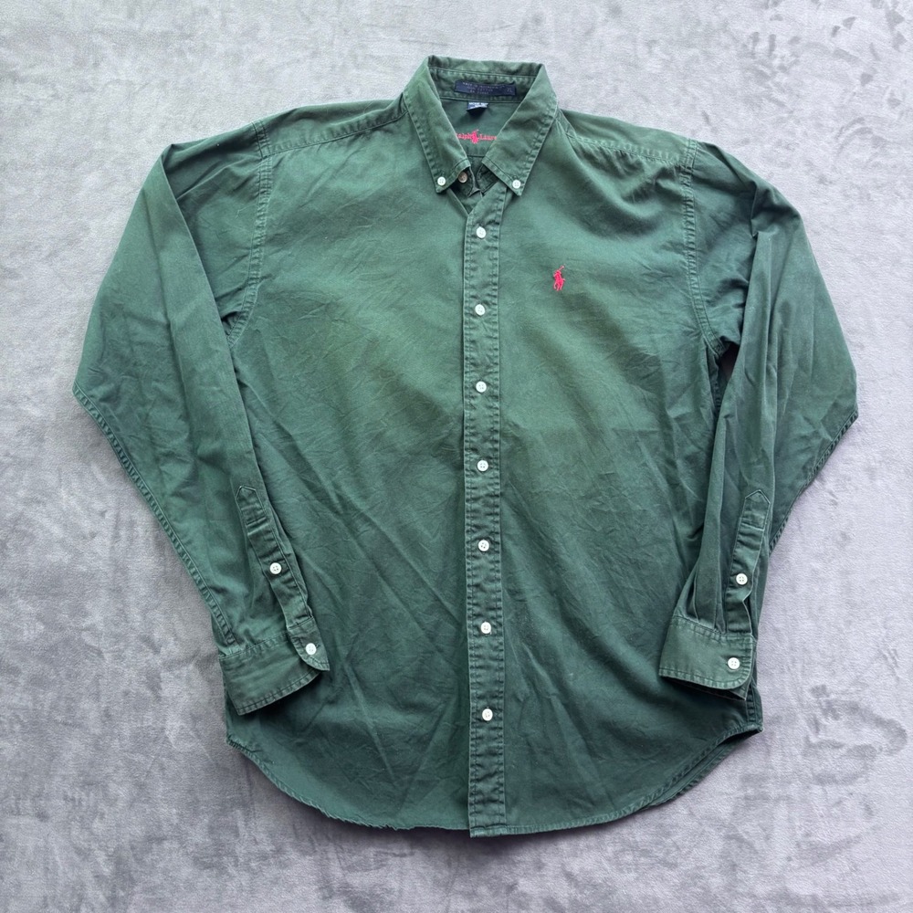 Polo Ralph Lauren Mens XL Forest Green Cotton Button Down Shirt Red Pony Logo